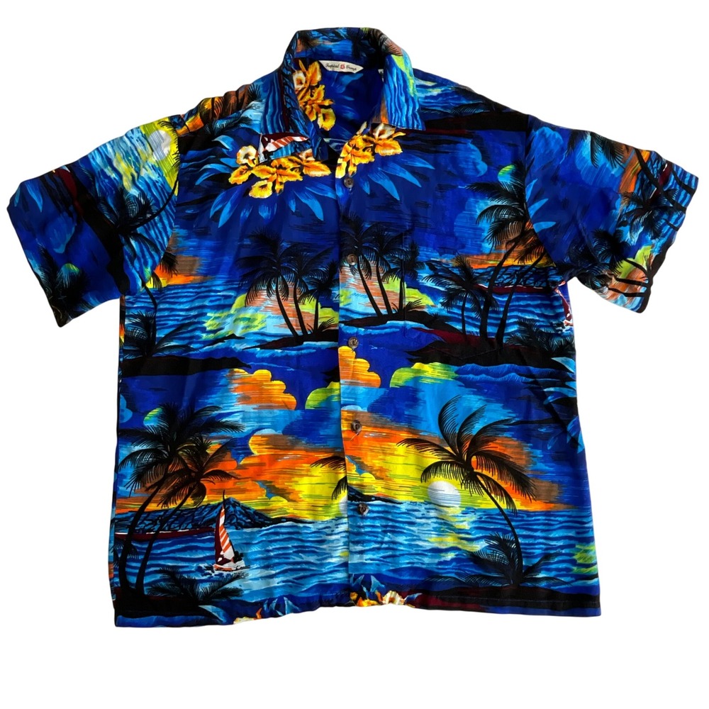 Tropical Group Hawaii Men's Hawaiian Aloha Shirt Palms Made‎ in Hawaii SIZE M